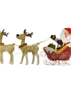 34 in. Santa and Reindeer with Clear Lights