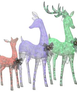 36 in.. 52 in. and 60 in. Mesh Glittered Deer Family with LED Lights