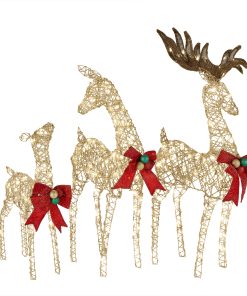 60 in.. 52 in. and 36 in. Champagne Glitter Deer Family with 370 Warm White LED Lights