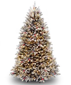 6.5 ft. Pre-Lit Dunhill Fir Snowy Tree with Clear Lights