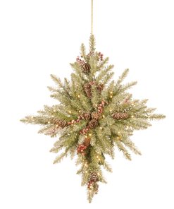 32 in. Pre-Lit Snowy Dunhill Fir Bethlehem Star Wreath with LED Lights