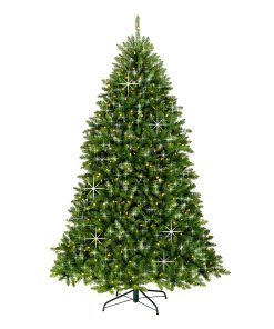 7.5 ft. Pre-Lit Dunhill Fir Shimmer Tree Silver Tinsel with Dual Color LED Lights