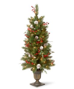 4 ft. Pre-Lit Frosted Pine Berry Tree with Clear Lights