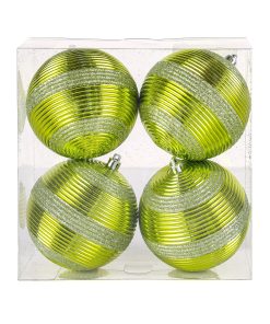 4-Piece Shatterproof Swirling Lime Green Ornaments
