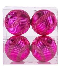 4-Piece Shatterproof Swirling Pink Ornaments
