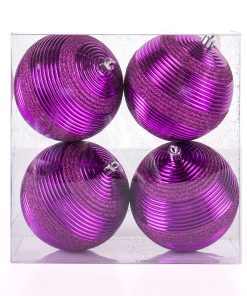 4-Piece Shatterproof Swirling Purple Ornaments