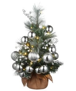 2 ft. Pre-Lit Frosted Silver Pine Tree with LED Lights