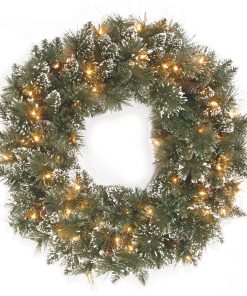 24 in. Glittery Bristle Pine Wreath with Clear Lights