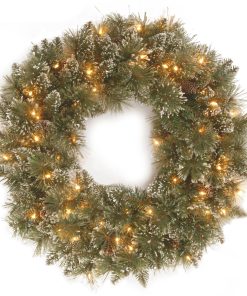 24 in. Pre-Lit Glittery Bristle Pine Wreath with Twinkly LED Lights