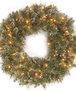 30 in. Pre-Lit Glittery Bristle Pine Wreath with Twinkly LED Lights