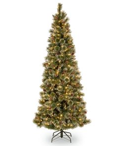 6.5 ft. Pre-Lit Glittery Bristle Slim Tree with Clear Lights
