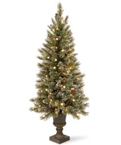 4 ft. Pre-Lit Glittery Bristle Tree with Warm White LED Lights