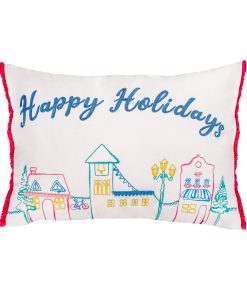 20 in. HGTV Home Collection Embroidered Happy Holidays Pillow