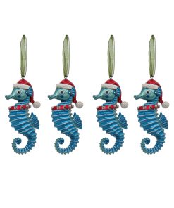 4-Piece HGTV Home Collection Teal Seahorse Ornaments