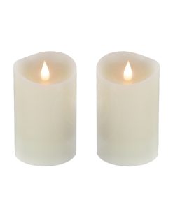 2 in. by 5 in. HGTV Home Collection Flameless Heritage Pillar Candle Pair. Ivory