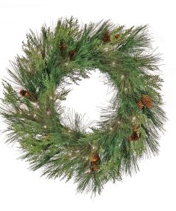 28 in. Pre-Lit HGTV Home Collection Black Tie Cedar Wreath
