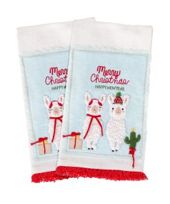 18 in. HGTV Home Collection Merry Christmas Llamas Guest Towel Pair