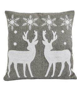 18 in. HGTV Home Collection Reindeer and Snowflakes Pillow