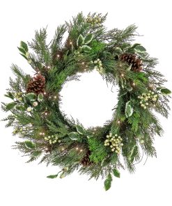 28 in. Pre-Lit HGTV Home Collection Holly and Berry Wreath