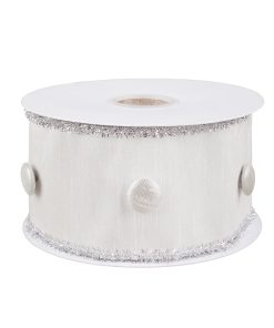 3 in. HGTV Home Collection Dupioni Button Ribbon. White