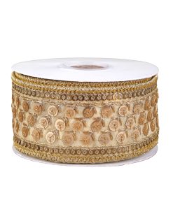 2.5 in. HGTV Home Collection Dupioni Gold Beaded Ribbon