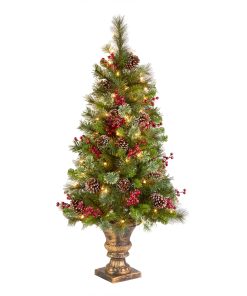 4 ft. Pre-Lit Iced Berry Pine Entrance Tree with Clear Lights