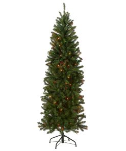 6.5 ft. Pre-Lit Kingswood Fir Pencil Tree with Multicolor Lights