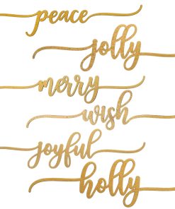 6-Piece Christmas Place Setting Message Decor. Curly Script Writing In Gold. 10 in