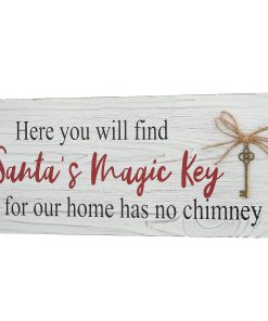 16 in. Santa's Key Tabletop Ornate Christmas Sign. White and Red