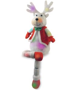 33 in. Pre-Lit Cotton Reindeer with Battery Operated LED Lights