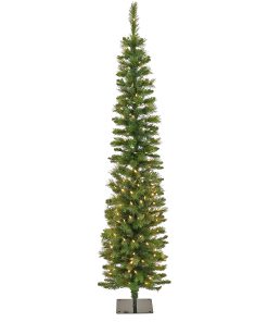 6 ft. Pre-Lit Nooksack Fir Pencil Slim Tree with LED Lights