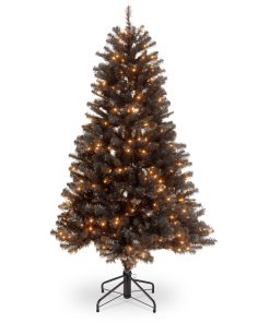 4.5 ft. Halloween Pre-Lit North Valley Spruce Full Black Christmas Tree with White Lights