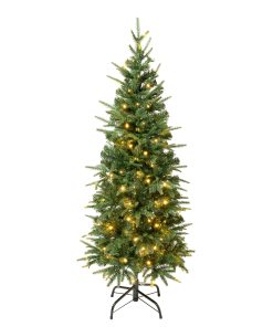 4.5 ft. Pre-Lit Duxbury Light Green Slim Tree with Warm White LED Lights