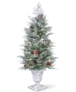 4 ft. Pre-Lit Frosted Mountain Spruce Tree with Clear Lights