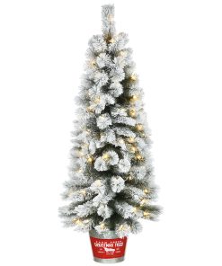 5 ft. Pre-Lit Snowy Pogue Pine Slim Tree with LED Lights