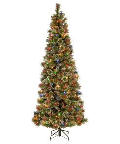 7 ft. Pre-Lit Glistening Pine Pencil Slim Tree with Multicolor Lights