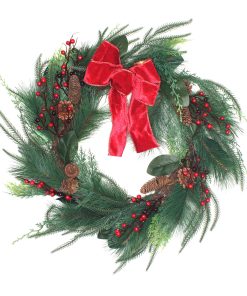 26 in. Christmas Mixed Pine Wreath with Red Bow