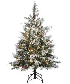 4.5 ft. Pre-Lit Snowy Bedford Pine Tree with Clear Lights