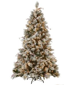 7.5 ft. Pre-Lit Snowy Bedford Pine Tree with Clear Lights