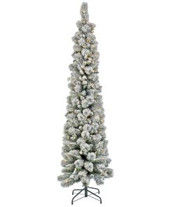 7 ft. Pre-Lit Snowy Methow Pencil Slim Tree with LED Lights