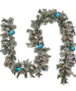 9 ft. Pre-Lit Snowy Tinkham Pine Garland with LED Lights
