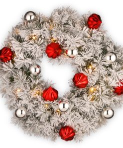 24 in. Pre-Lit Snowy Bristle Pine Wreath with LED Lights