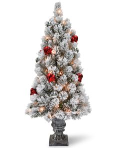 4 ft. Pre-Lit Snowy Bristle Pine Tree with Clear Lights