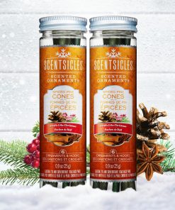 Scented Ornaments. 2-Pack- 6ct Bottle. Spiced Pine Cones. Fragrance-Infused Paper Sticks