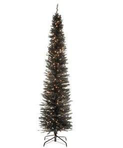 7 ft. Pre-Lit Tinsel Collection Black Tree with Clear Lights
