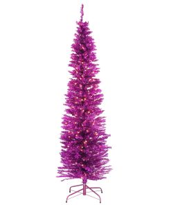7 ft. Pre-Lit Tinsel Collection Pink Tree with Clear Lights