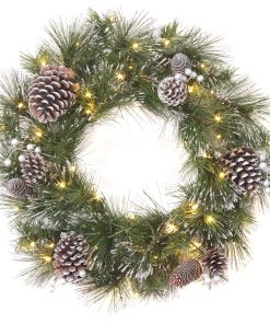 24 in. Pre-Lit Whitter Pine Wreath with LED Lights
