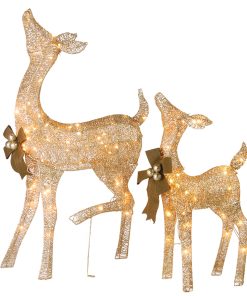 38 in. and 28 in. Pre-Lit Fawn with Doe Decoration