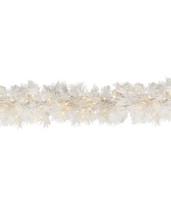 9 ft. Pre-Lit Wispy Willow White Garland with Clear Lights