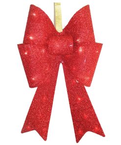 20 in. Pre-Lit Red Fabric Bow with Battery Operated LED Lights